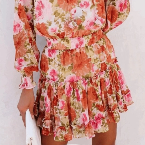 Boho Spring Floral Mini Dress – Long Sleeve, Flowy & Chic” Cottagecore - Picture 3 of 8